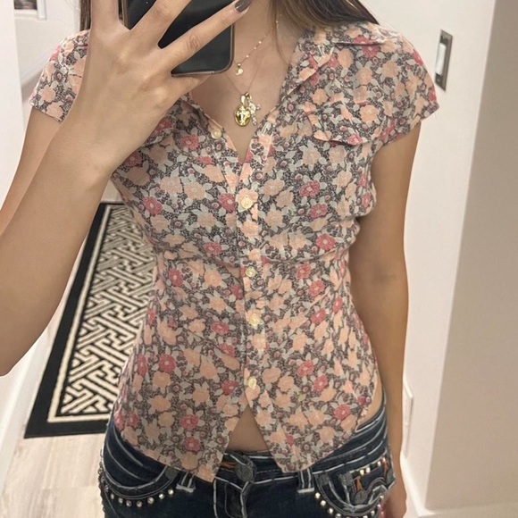 Floral Short Sleeve Button-Up - Picture 1 of 3